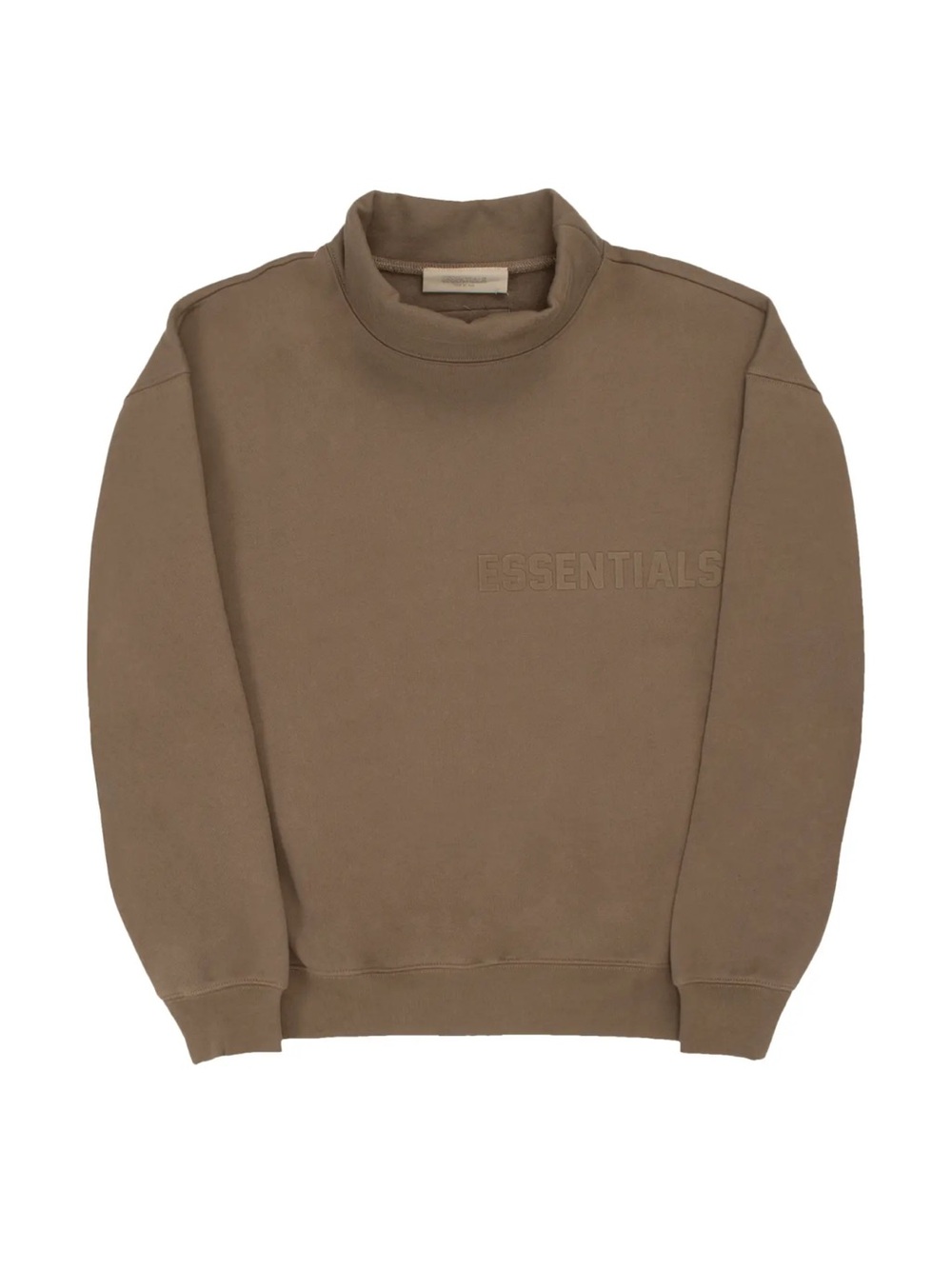 Essentials Fear of God Wood Brown Logo Fleece Mock Neck Pullover Sweatshirt